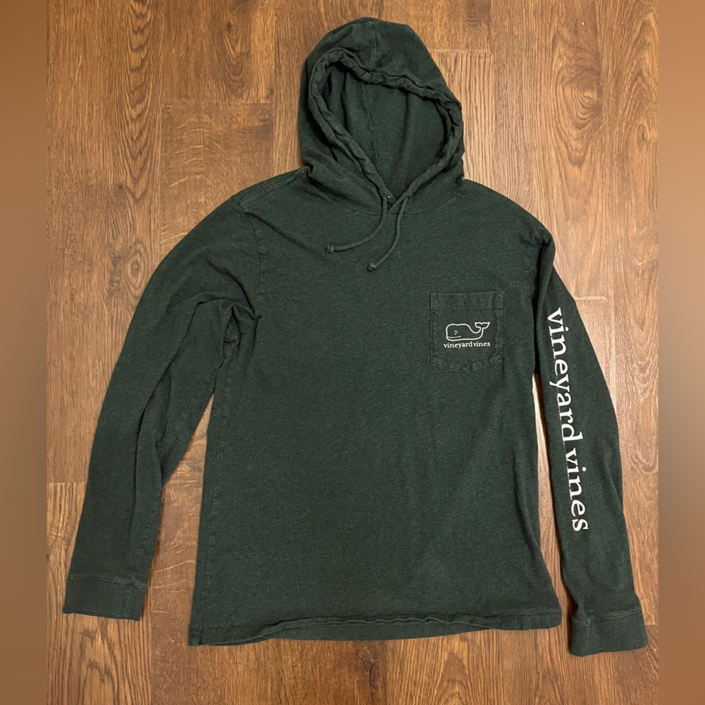 Vineyard Vines Long Sleeve Tee with Hood - Dark Green - Size Small